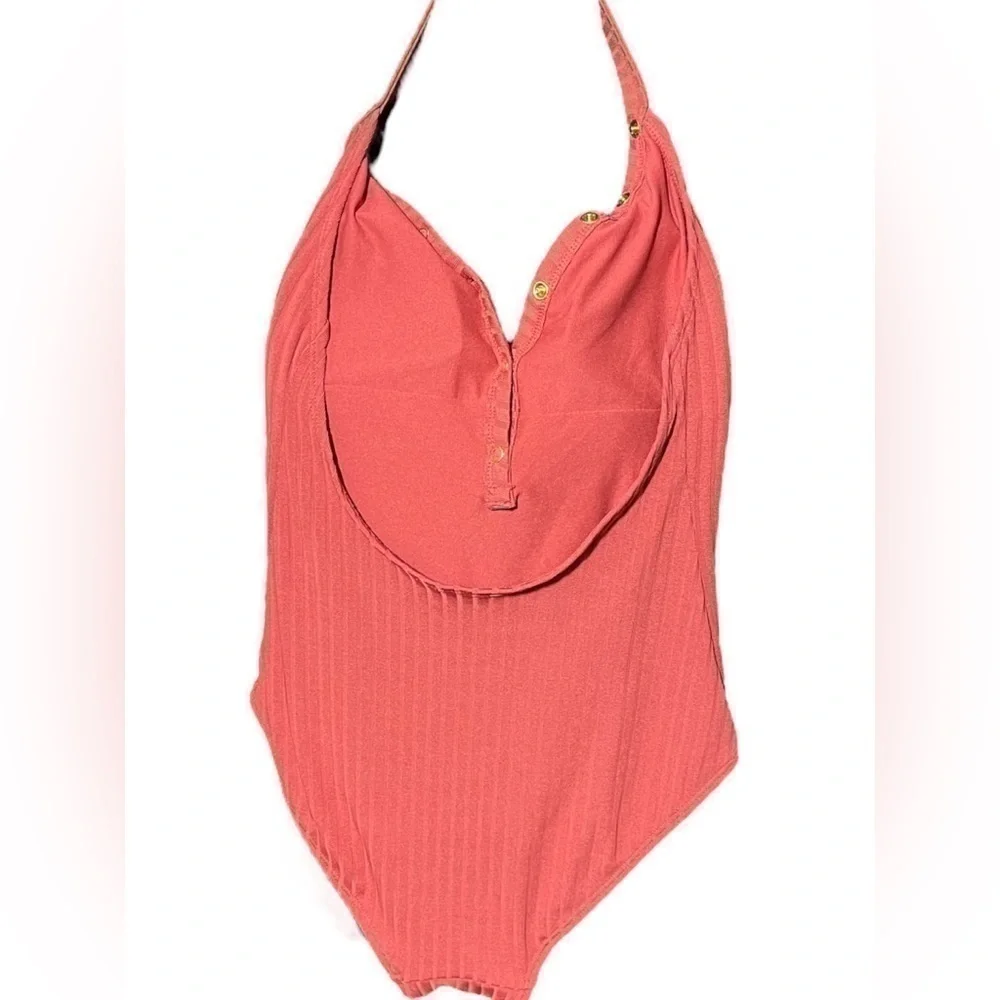 No Boundries Junior Halter One Piece Ribber Swimsuit Low Cut Medium Dark Orange